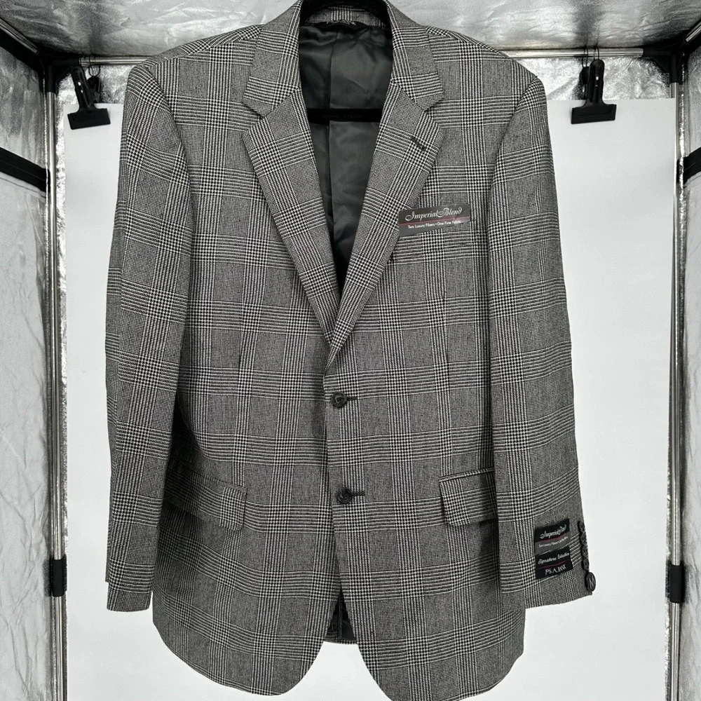 NEW Jos A Bank Glen Plaid Black White Silk Camel Hair 2 Button Blazer Men's 41 R